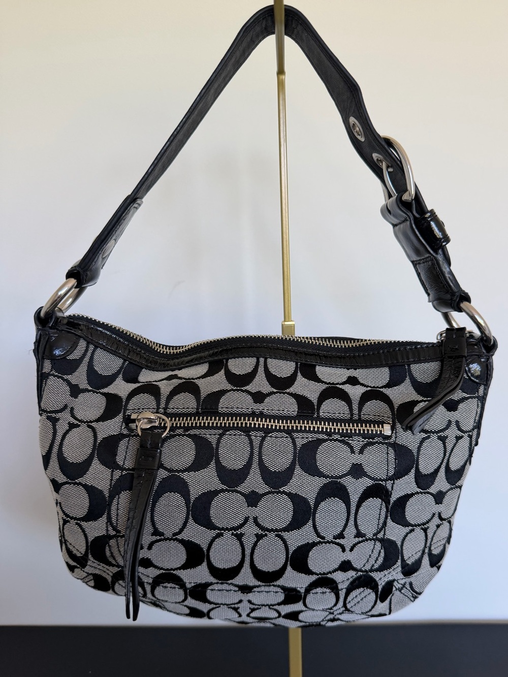 Coach Soho Signature Demi Shoulder Bag F13114 Black White Jacquard
